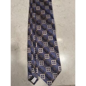 Emilio Ponti Euro Wide Knot Mens Silk Tie Blue Gold Geometric Square Hand Made